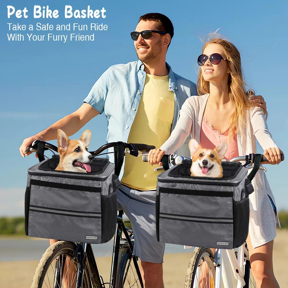 Trasportini Dog or Cat Bike Basket, Expandable Soft Sided Pet Carrier Backpack with 4 Open Doors, Foldable Dog Bike Carrier