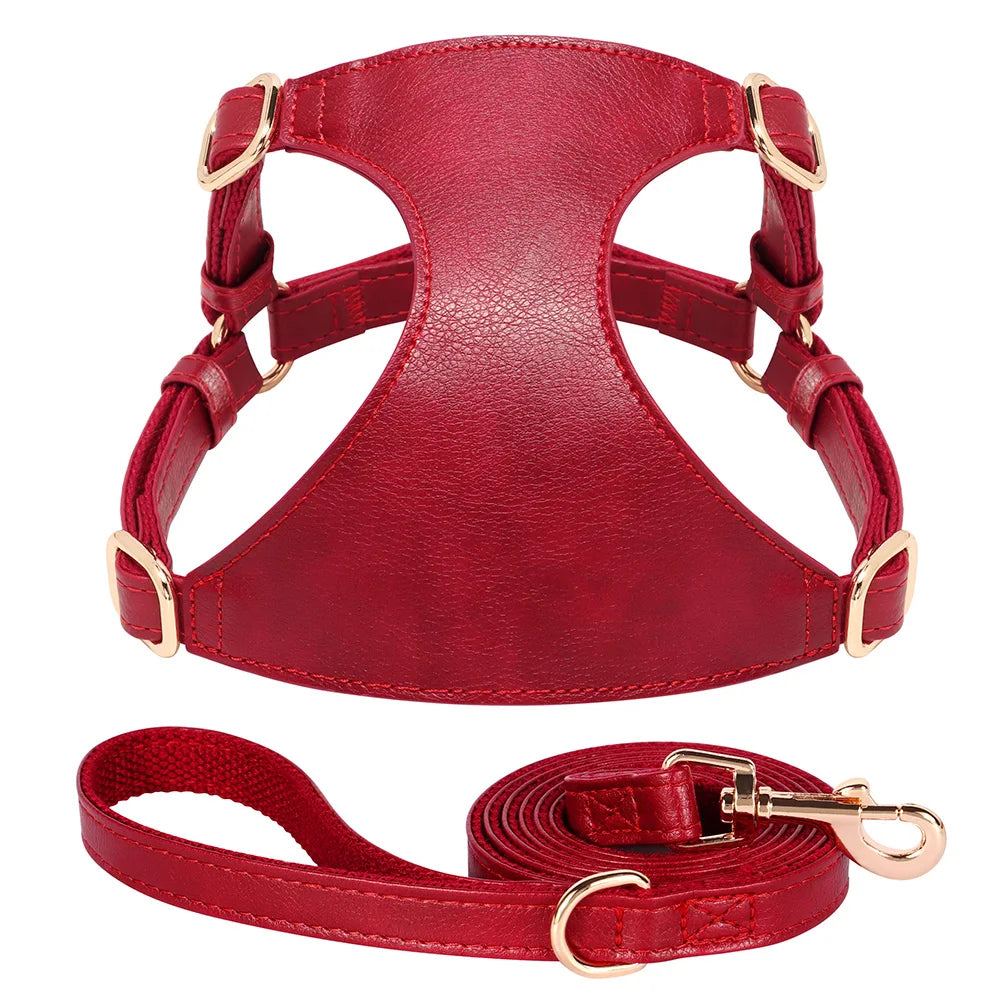 Pettorina PU Leather Dog Harness Leash Set Dog Cat Chest Strap Traction 5ft Rope Walking Vest Harness for Small Medium Dogs Pet Supplies