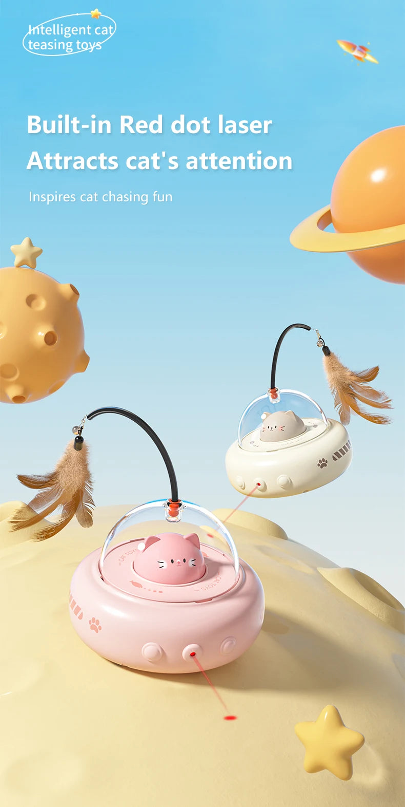 Smart Teaser Cat Toy Electric UFO Cat Teaser Stick With Bell Training Pet Toys Replaceable Feather Interactive Cat Supplies