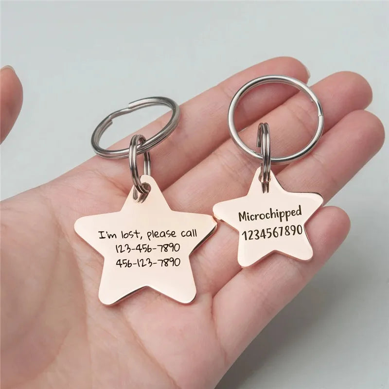 Personalize Star Shape Pet Tag With Keyring Stainless Steel Dog Name Phone Plate Steel Pendant Jewelry Making Accessories