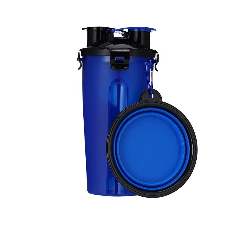 2 IN 1 Dogs Travel Water Bottle Collapsible Pet Food Container with Collapse Outdoor Double Used Bowls Drink Cup Outdoor