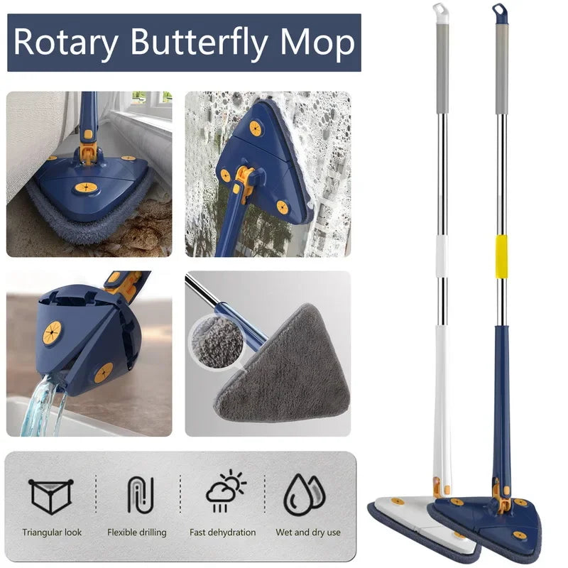 Triangular Mop Clean Tiles Extendable Triangle 360° Swivel Mop Floor Cleaning Squeeze Mops Self-spin Wall Ceiling Cleaning Tools