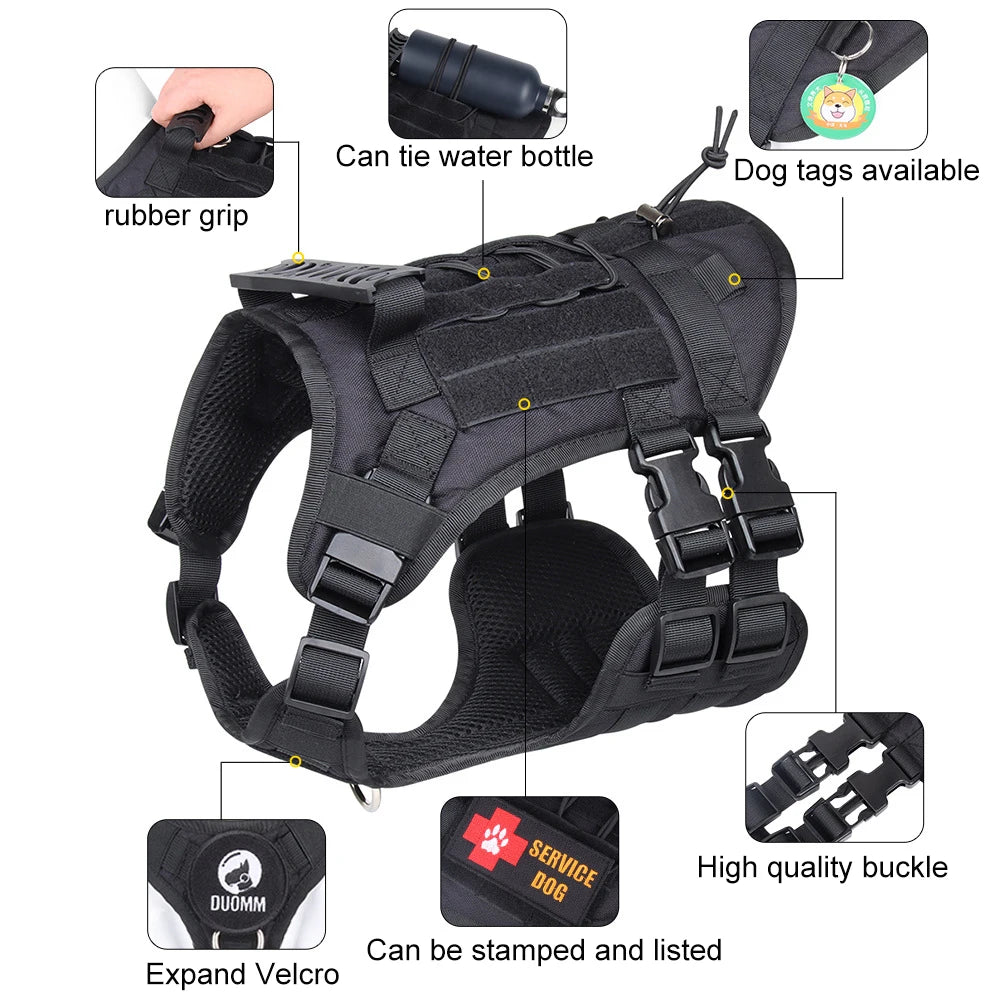 Pettorina Tactical Dog Harness with Handle and Leash Military Dog Walking Accessory for Rottweiler Medium Large Dog Puppy Harness