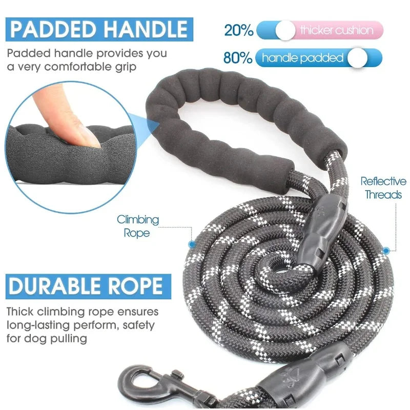 Strong Pet Dog Leash with Soft Padded Handle,Highly Reflective Rope for Night Walking,Suitable for Small,Medium and Large Dog
