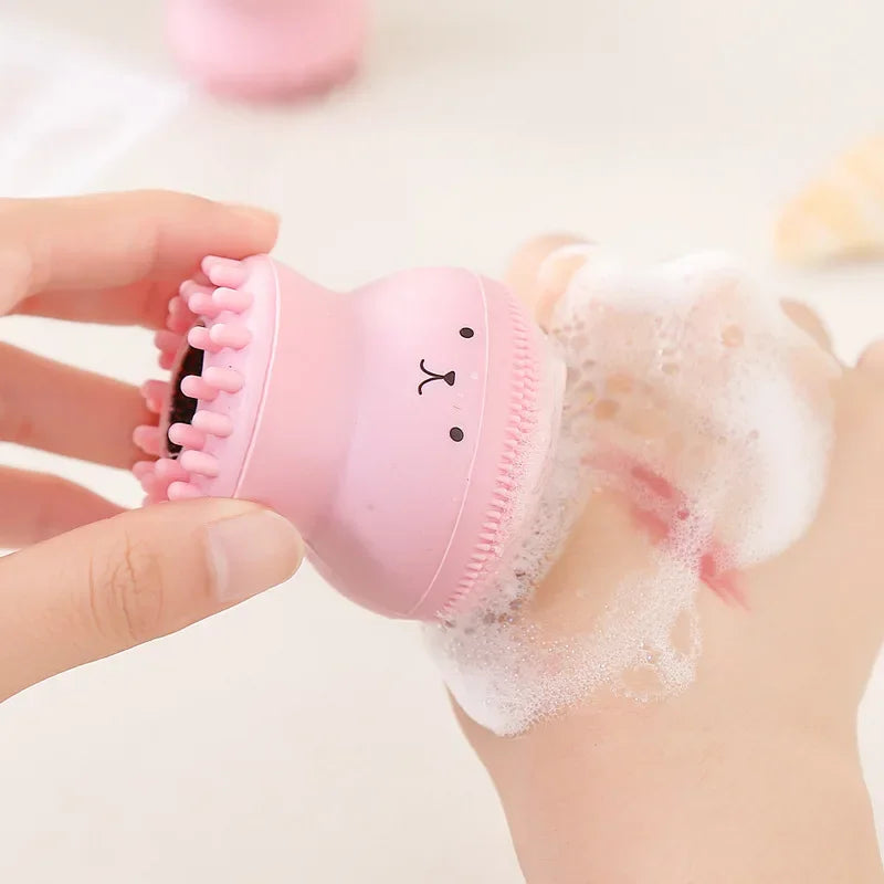 Pink Octopus Facial Brush With Sponge Skin Cleaning Brush Face Cleaner Small Skincare Makeup Tools