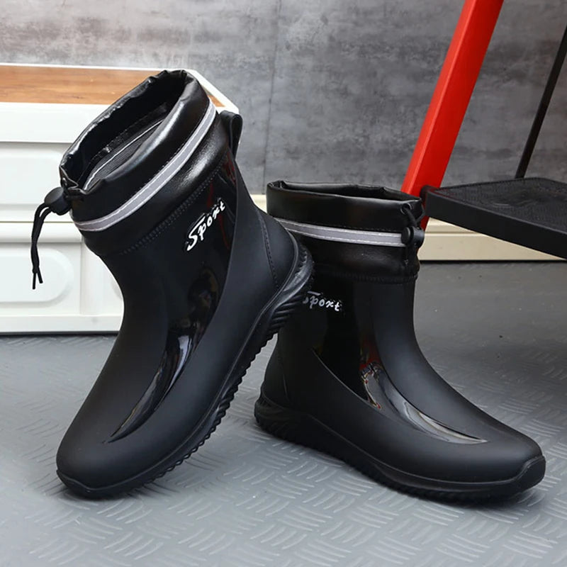 Stivali Winter Outdoors Rain Boots Mens Short Tube Outdoor Special Non-Slip Waterproof Velvet Warm Rubber Shoes Fishing Men's Rain Boots