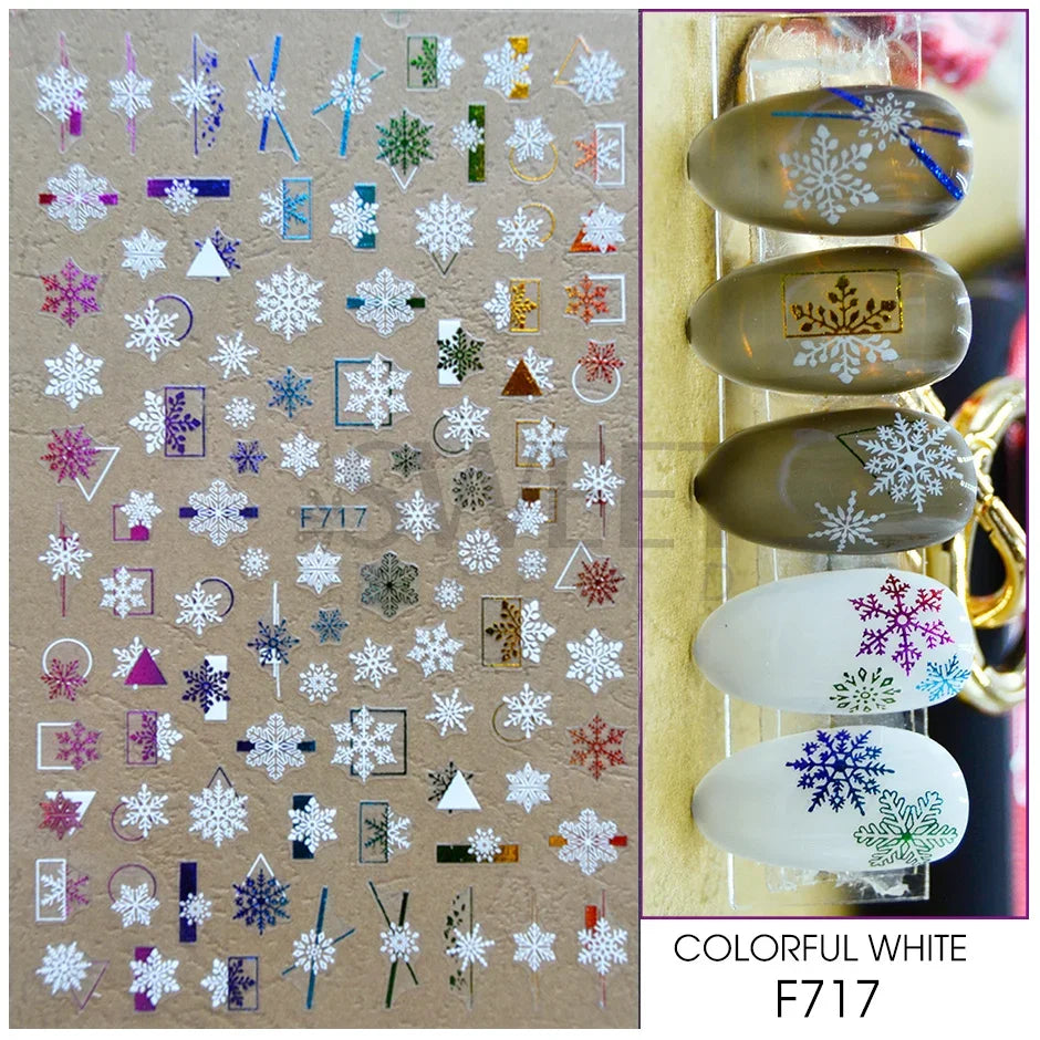 Winter Christmas Nail Sticker Snowflake Magpie Bird 3D Slider Leaf Halloween New Year Design Decoration Manicure 2023 Trend Foil