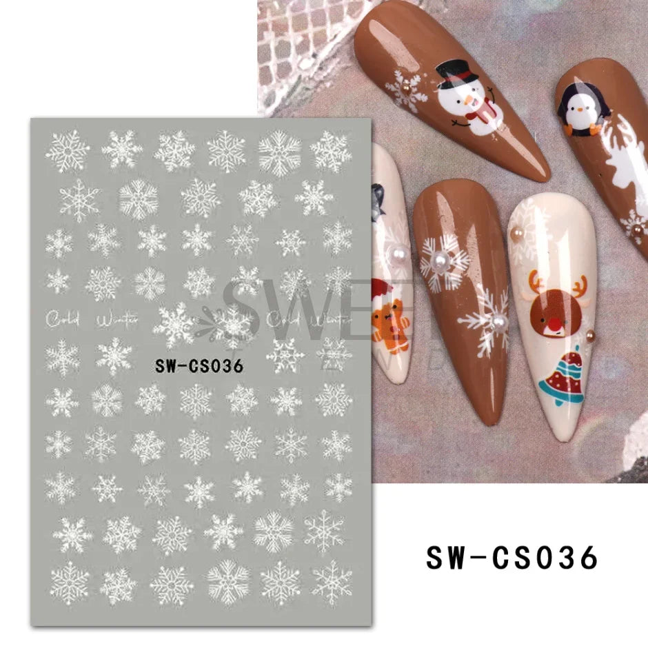 Winter Christmas Nail Sticker Snowflake Magpie Bird 3D Slider Leaf Halloween New Year Design Decoration Manicure 2023 Trend Foil