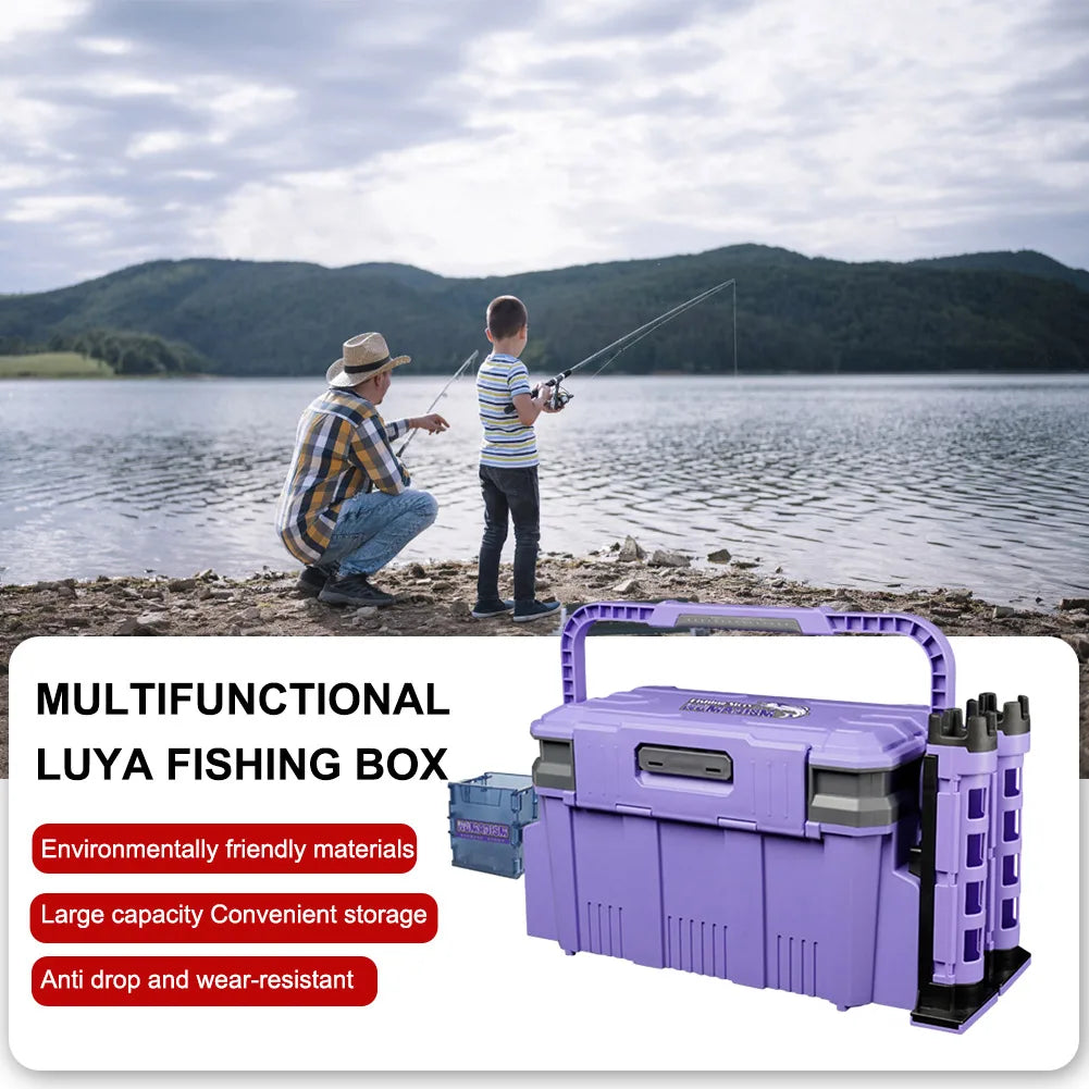 19.5L Fishing Tackle Box Multifunction Fishing Box Large Capacity Stand Rod Holder Cup Holder Storage Box Fishing Accessories