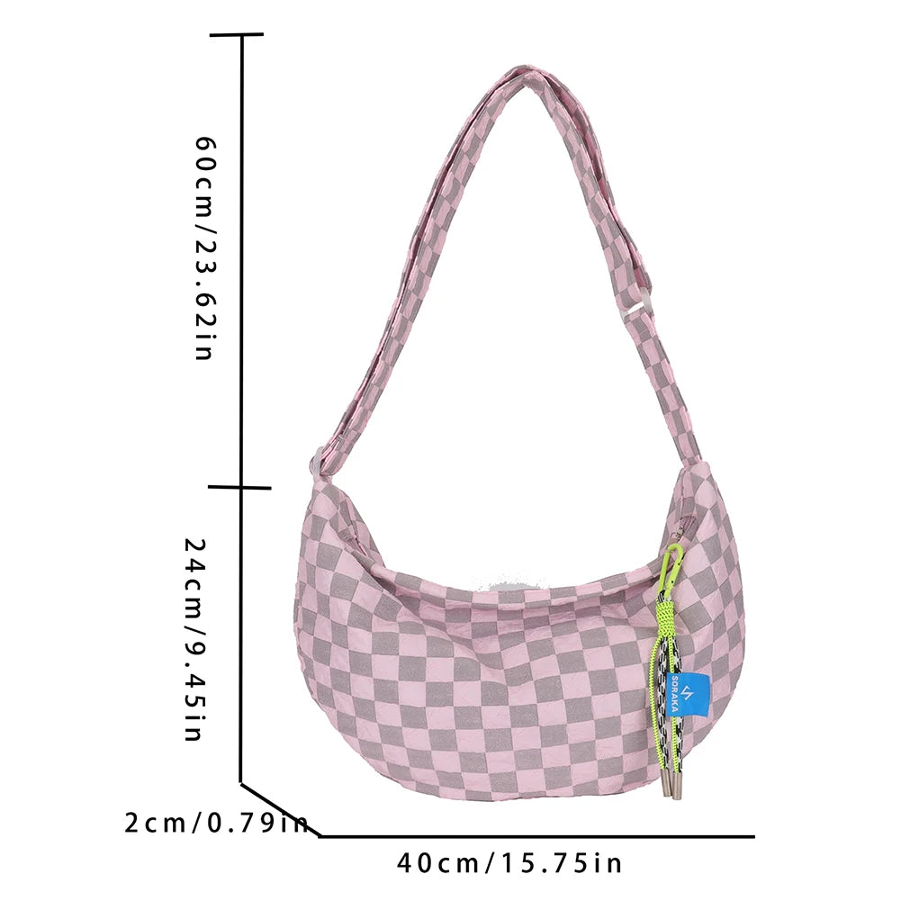 Plaid Women Messenger Bag Fashion Half Moon Crescent Bag Casual Portable Simple Lightweight Large Capacity for Weekend Vacation