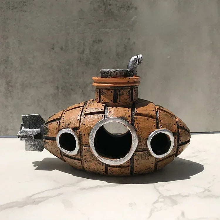 Resin Aquarium Decor - Hollow Fish & Shrimp Cave, Submarine-Themed Tank Landscape Accessories for Aquatic Background Design