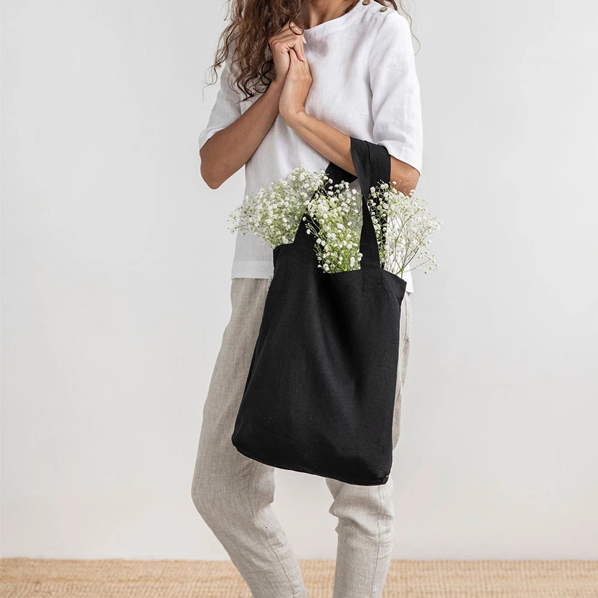 44-Borsa a tracolla in lino naturale da donna