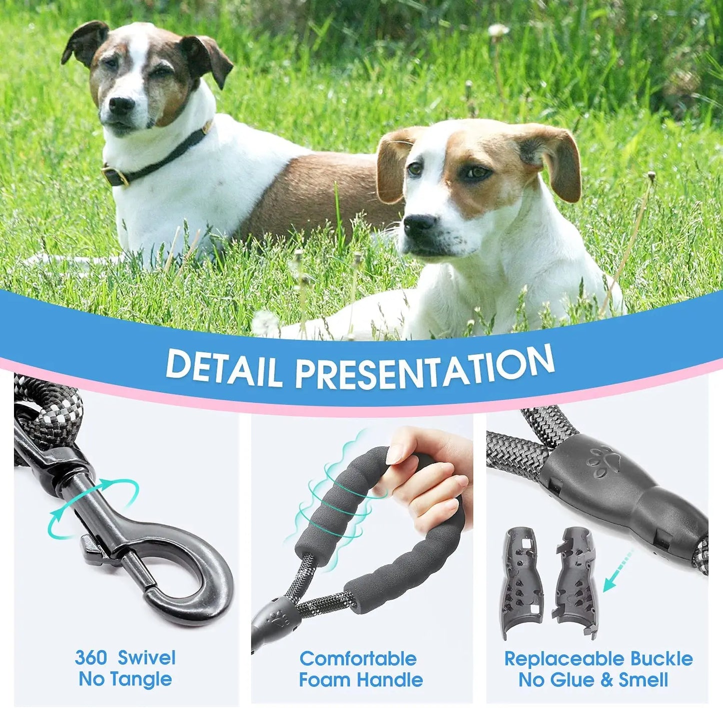 Strong Pet Dog Leash with Soft Padded Handle,Highly Reflective Rope for Night Walking,Suitable for Small,Medium and Large Dog