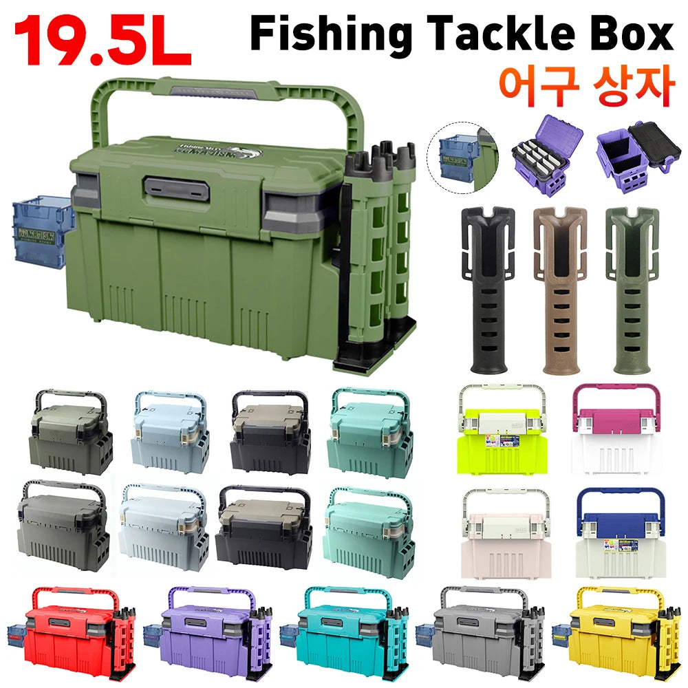 19.5L Fishing Tackle Box Multifunction Fishing Box Large Capacity Stand Rod Holder Cup Holder Storage Box Fishing Accessories
