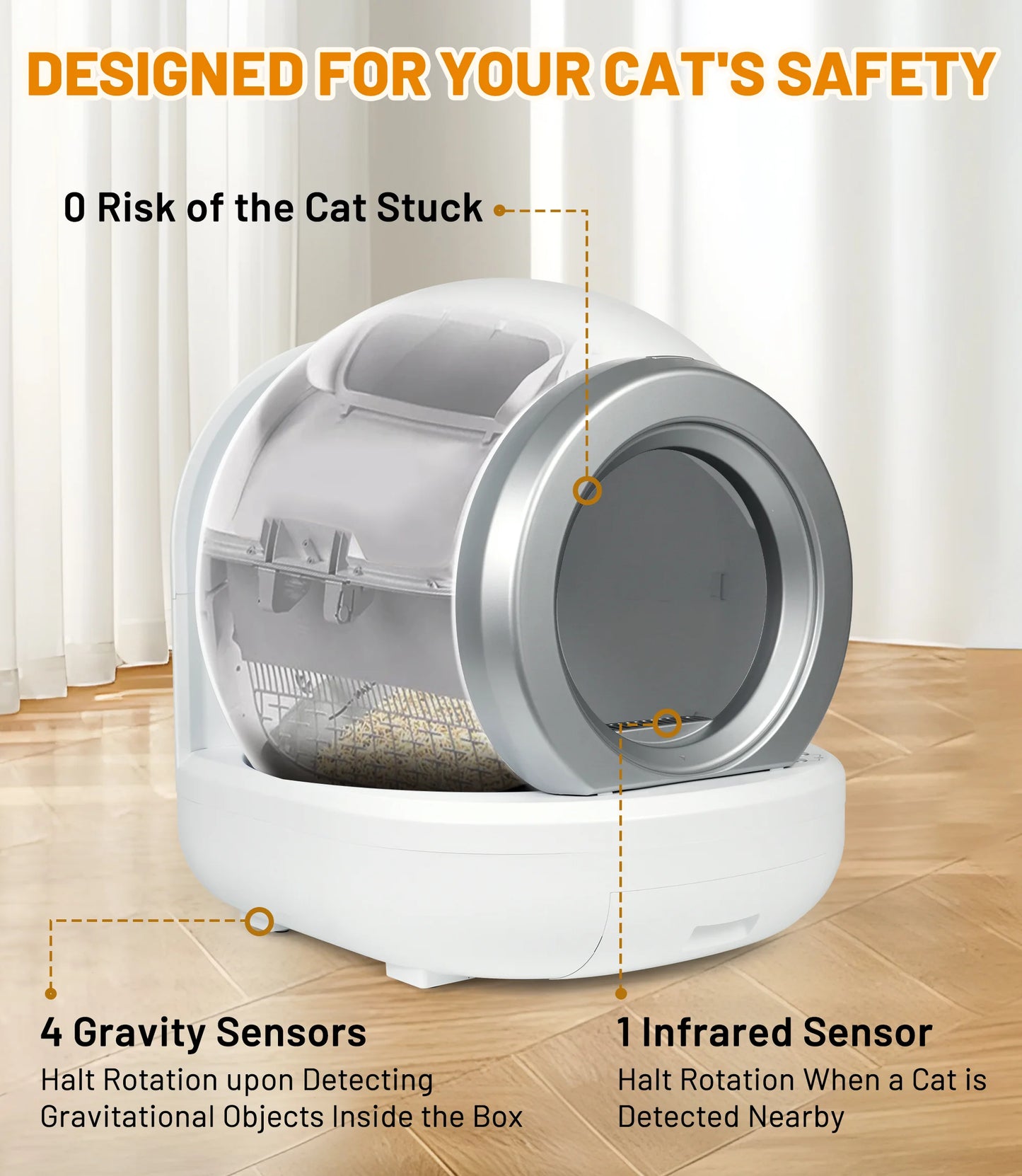 001-Lettiera Automatica Gatti 65L Sensore Infrarossi App Silenziosa