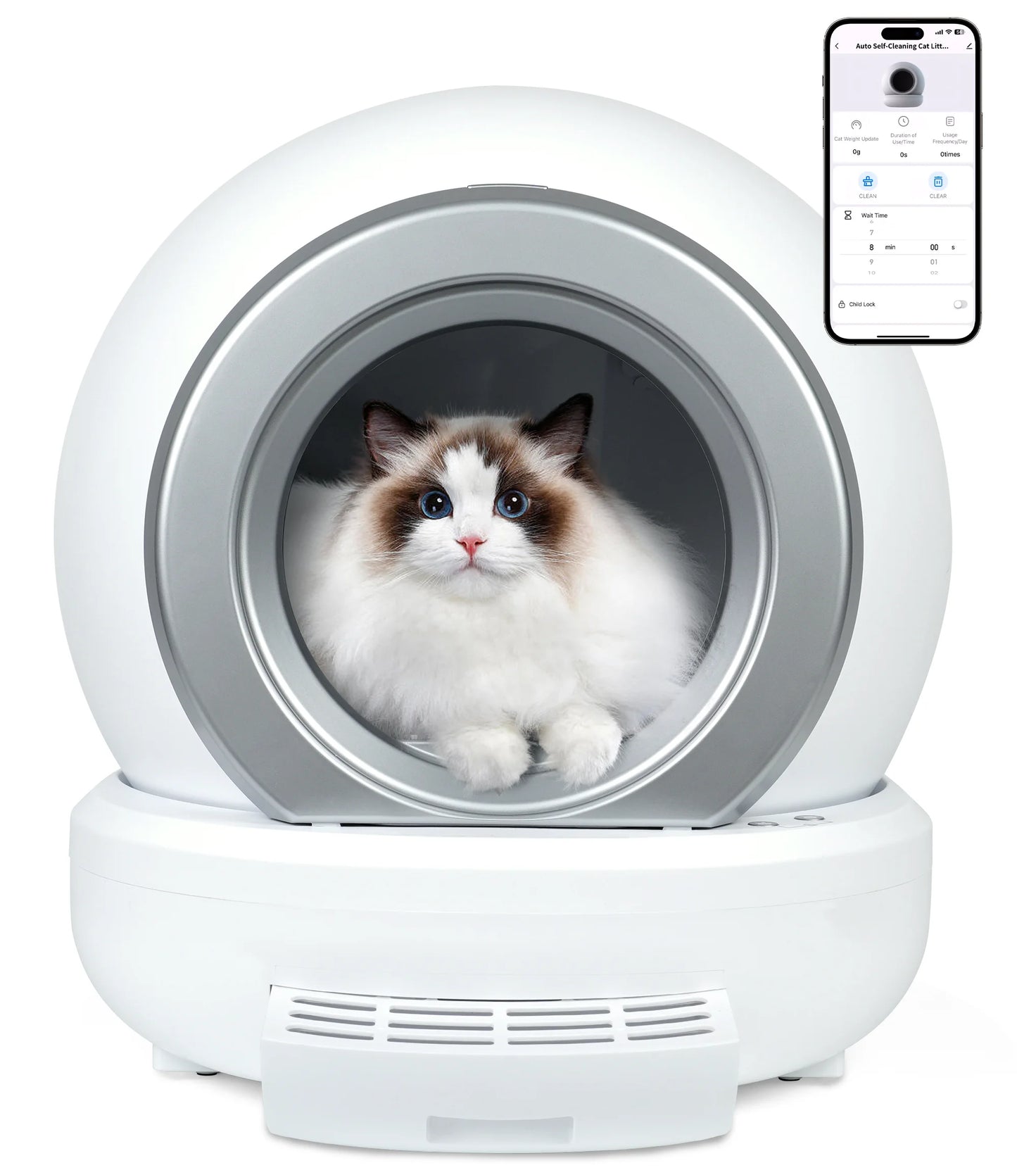 001-Lettiera Automatica Gatti 65L Sensore Infrarossi App Silenziosa