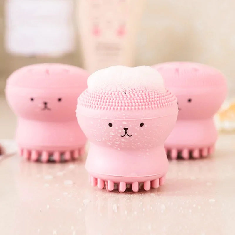 Pink Octopus Facial Brush With Sponge Skin Cleaning Brush Face Cleaner Small Skincare Makeup Tools