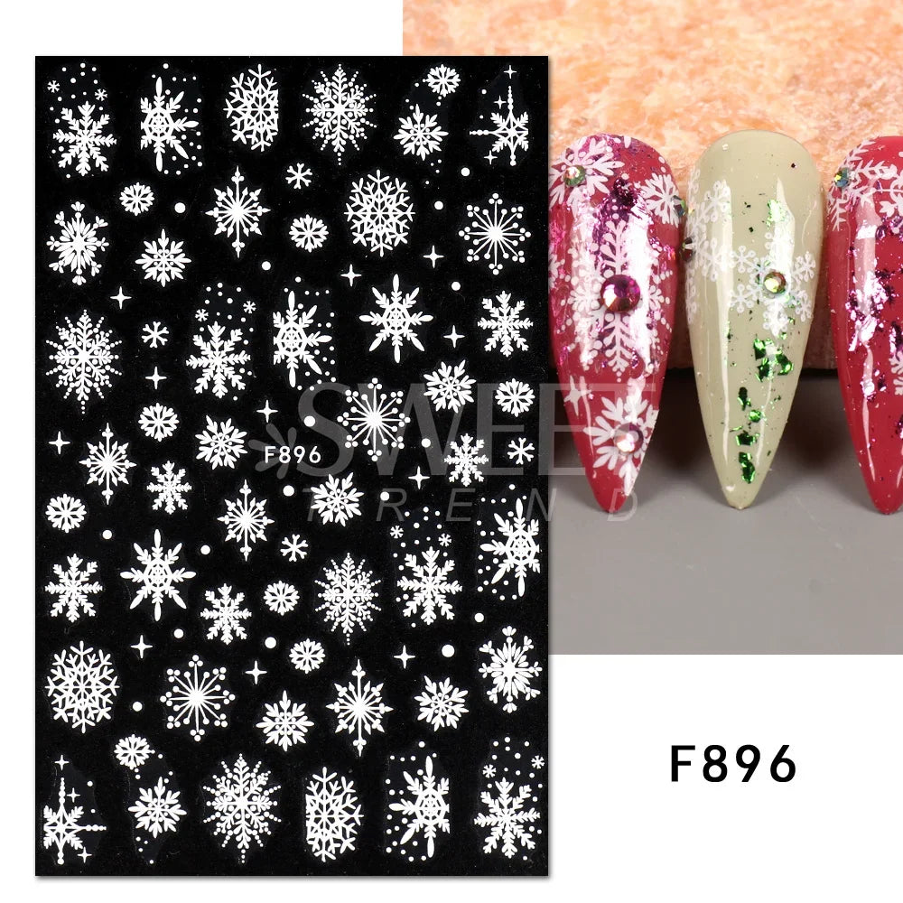 Winter Christmas Nail Sticker Snowflake Magpie Bird 3D Slider Leaf Halloween New Year Design Decoration Manicure 2023 Trend Foil