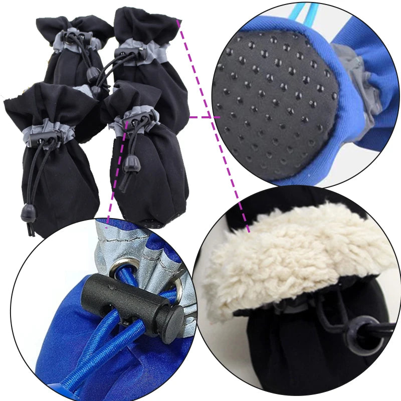 Scarpe 4pcs/set Waterproof Antiskid Puppy Shoes Winter Warm Plus Velvet Anti-slip Rain Snow Boots For Small Dog Cats Snow Socks