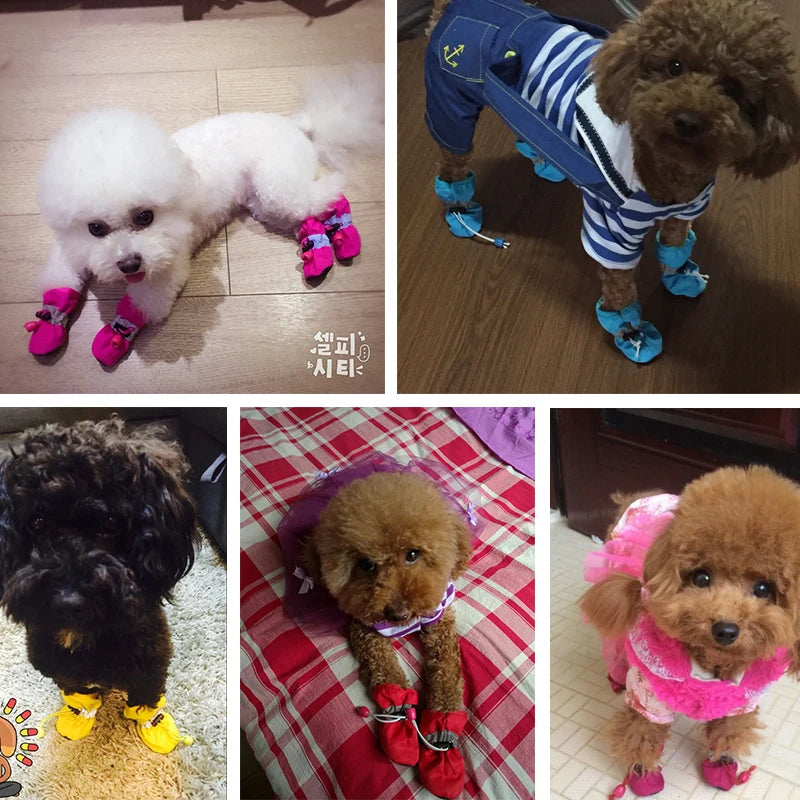 Scarpe 4pcs/set Waterproof Antiskid Puppy Shoes Winter Warm Plus Velvet Anti-slip Rain Snow Boots For Small Dog Cats Snow Socks