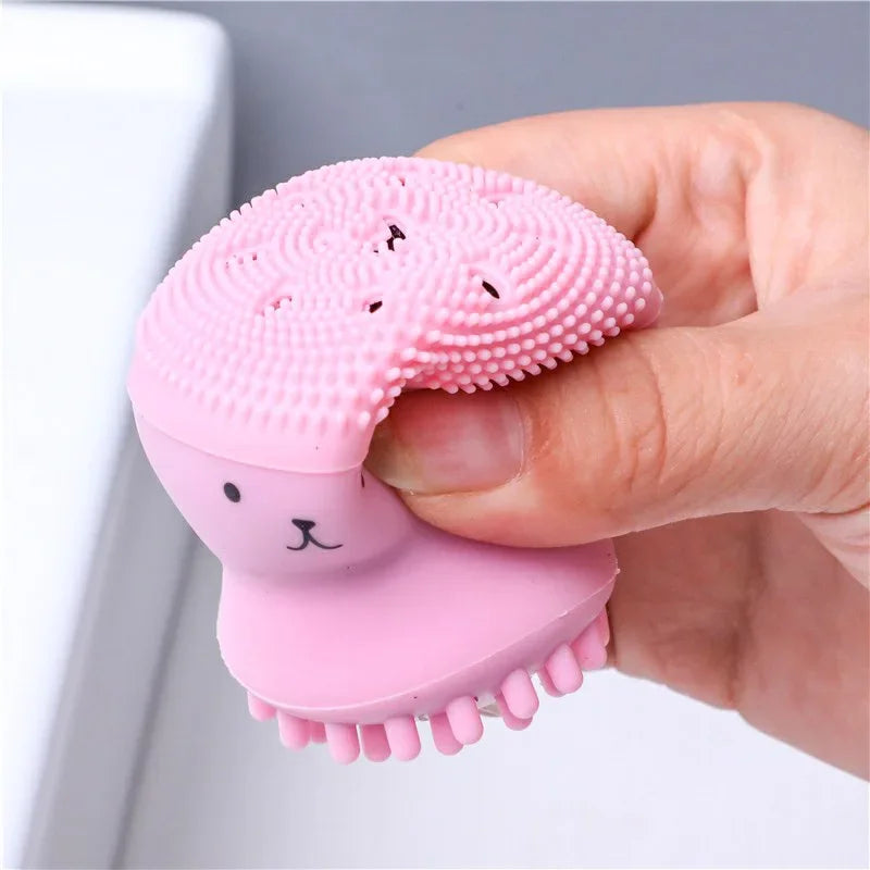 Pink Octopus Facial Brush With Sponge Skin Cleaning Brush Face Cleaner Small Skincare Makeup Tools