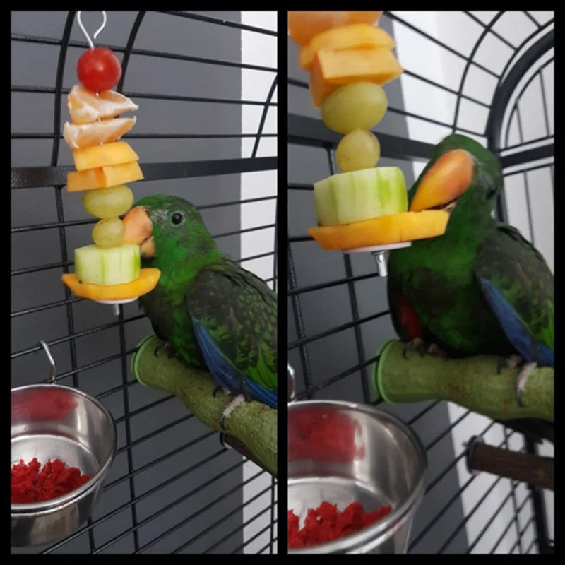 Pet Parrots Birds Food Holder Support Stainless Steel Fruits Spear Stick Meat Fruit Vegetable Skewer Tool
