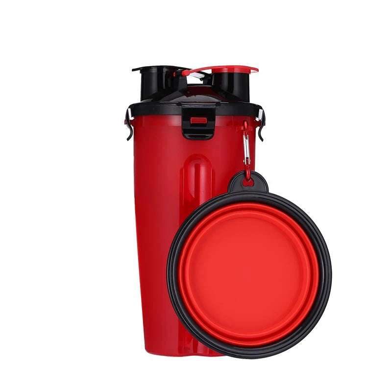 2 IN 1 Dogs Travel Water Bottle Collapsible Pet Food Container with Collapse Outdoor Double Used Bowls Drink Cup Outdoor