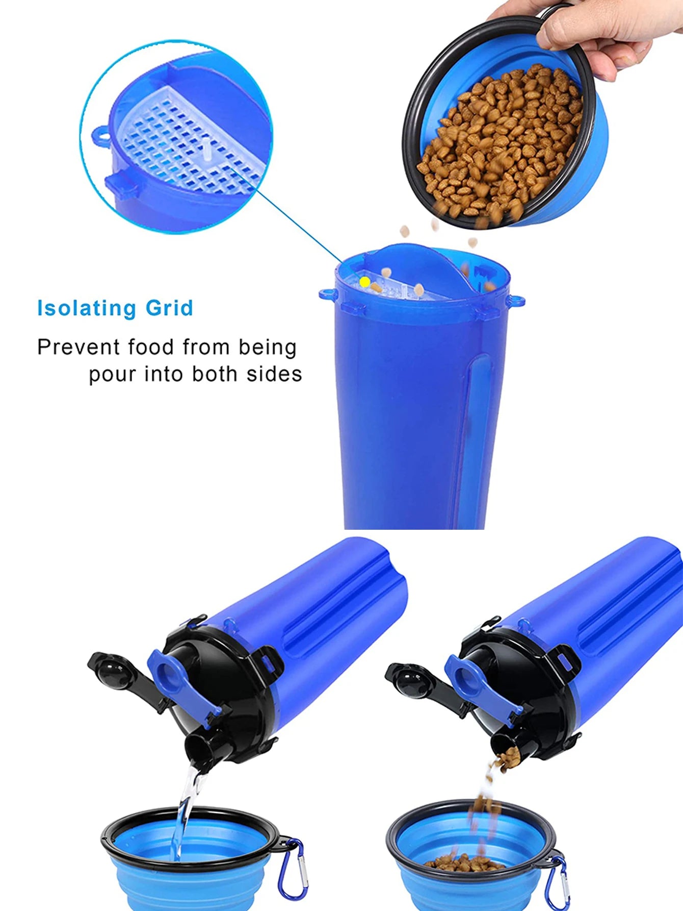 2 IN 1 Dogs Travel Water Bottle Collapsible Pet Food Container with Collapse Outdoor Double Used Bowls Drink Cup Outdoor