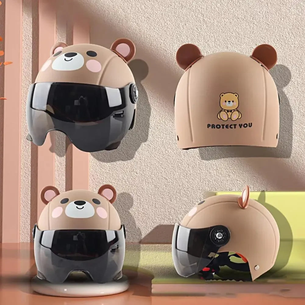 50-Casco per bambini regolabile – Design orsetto, sicurezza bici e skate
