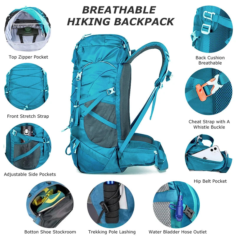 01-Zaino da trekking da 50 litri con copertura antipioggia.