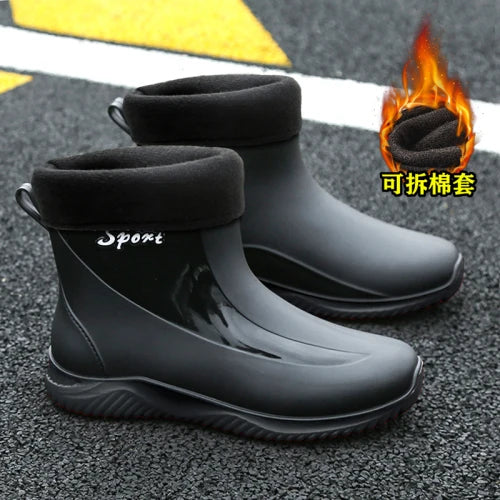 Stivali Winter Outdoors Rain Boots Mens Short Tube Outdoor Special Non-Slip Waterproof Velvet Warm Rubber Shoes Fishing Men's Rain Boots