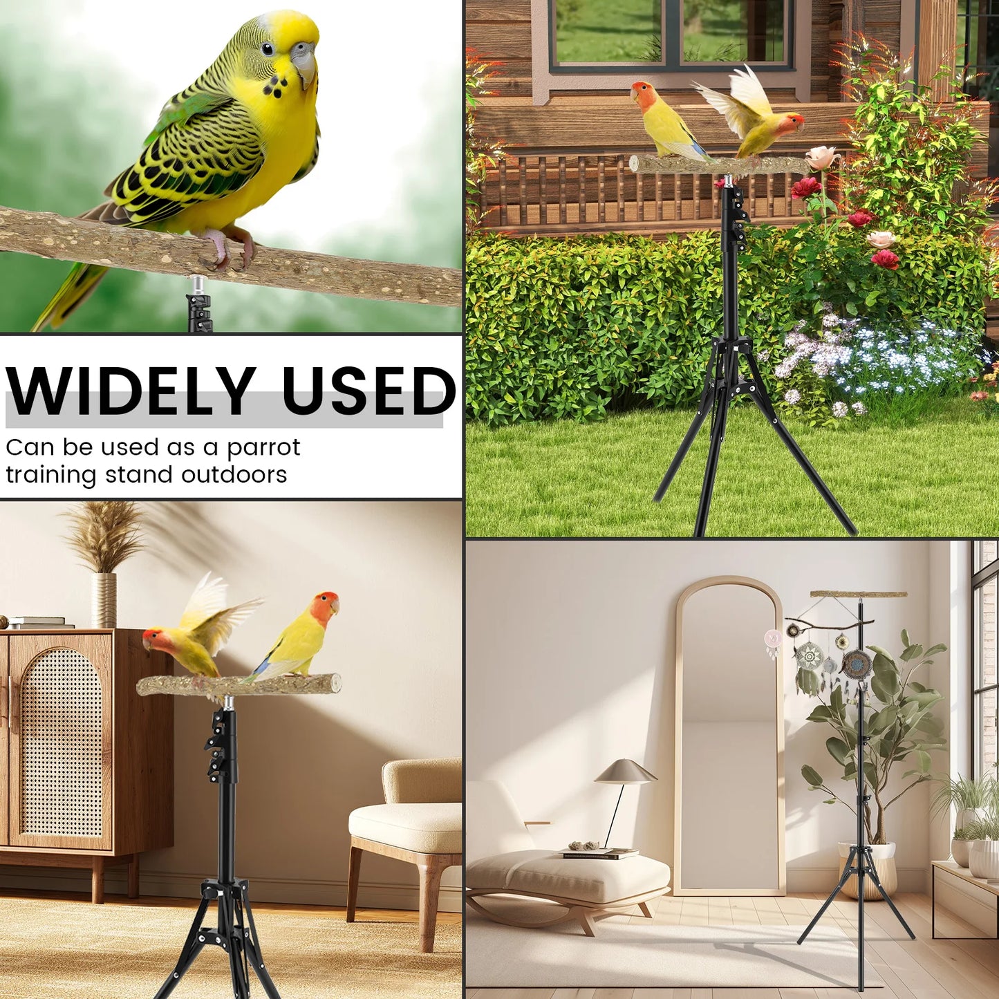 Stand Height Adjustable Bird Perch Toys Indoor Outdoor Versatile Bird Parrot Play Training Station Pole Wood Bird Training Perch