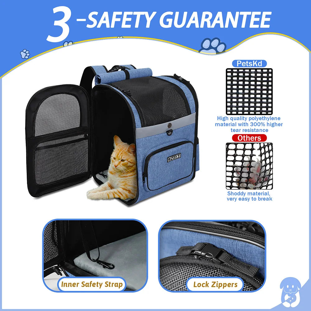 Trasportini Dog Carrier Bag Pet Double Shoulder Backpack Sturdy Frame Breathable Foldable Dog Double Doors Bag Fits 20 lbs Pets Travel Set