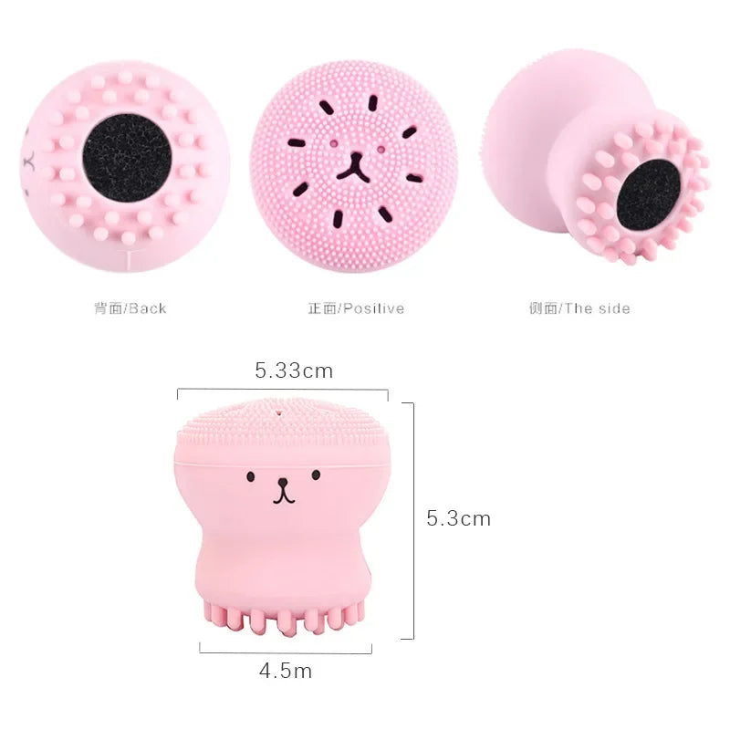 Pink Octopus Facial Brush With Sponge Skin Cleaning Brush Face Cleaner Small Skincare Makeup Tools