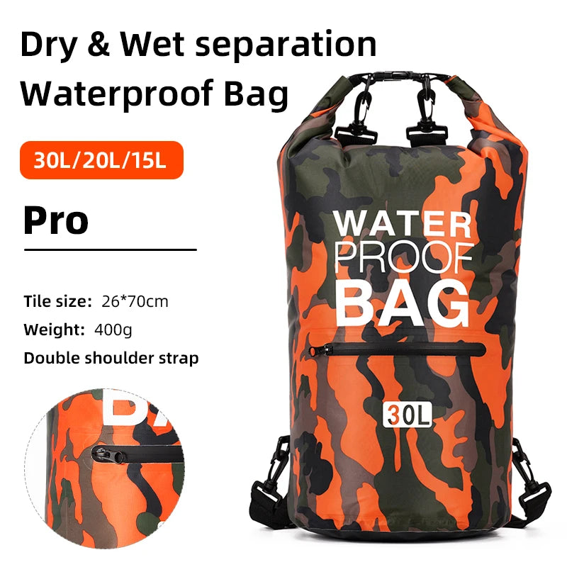 01-Zaino impermeabile 15/30L con tasca asciutta-bagnata | Kayak e trekking