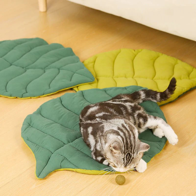 Tappetini Cat Bed Mats Soft Cotton Leaf Shaped Kitten Cat Puppy Dog Bed Mat Sleep Blanket Home Pets Double Sided Pad Floor Rugs Washable