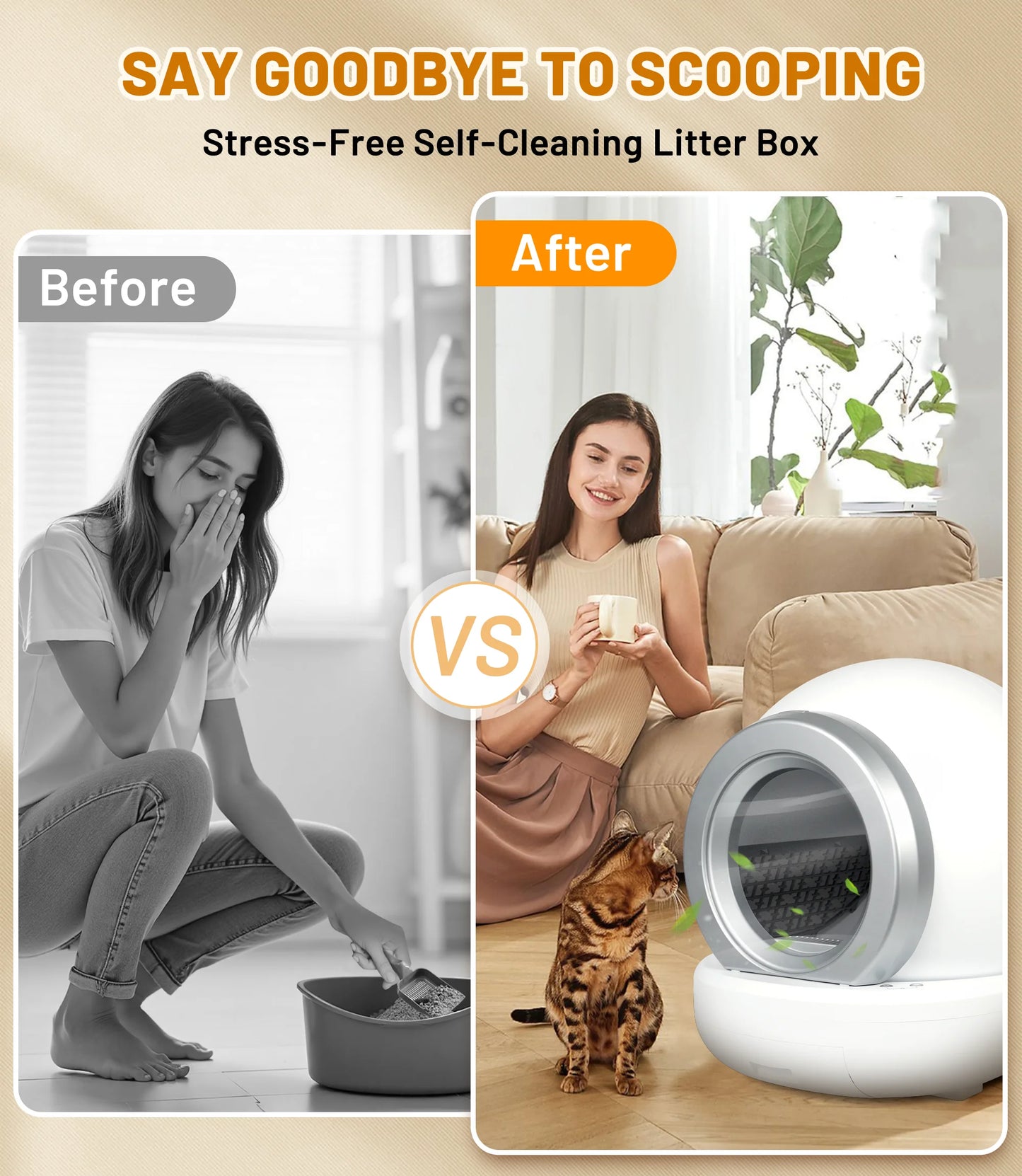 001-Lettiera Automatica Gatti 65L Sensore Infrarossi App Silenziosa