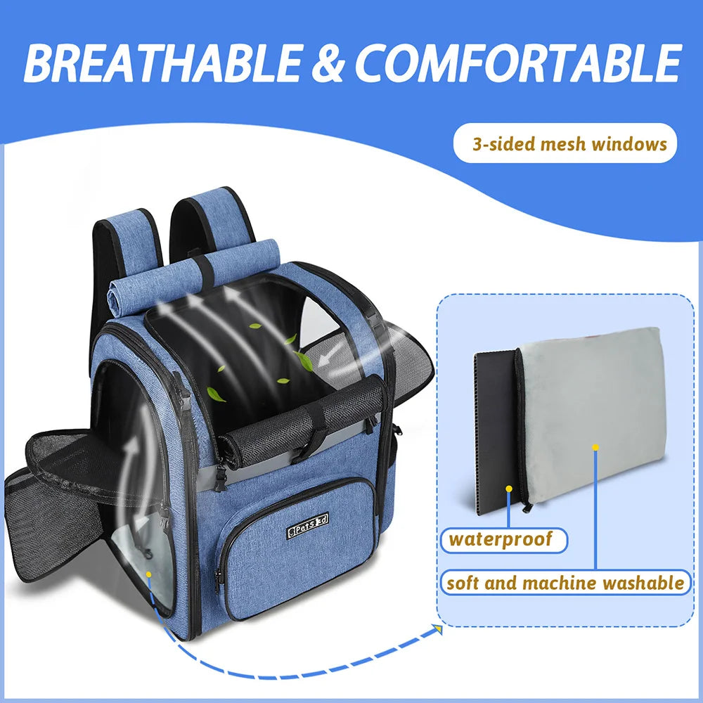 Trasportini Dog Carrier Bag Pet Double Shoulder Backpack Sturdy Frame Breathable Foldable Dog Double Doors Bag Fits 20 lbs Pets Travel Set
