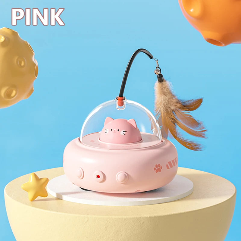 Smart Teaser Cat Toy Electric UFO Cat Teaser Stick With Bell Training Pet Toys Replaceable Feather Interactive Cat Supplies