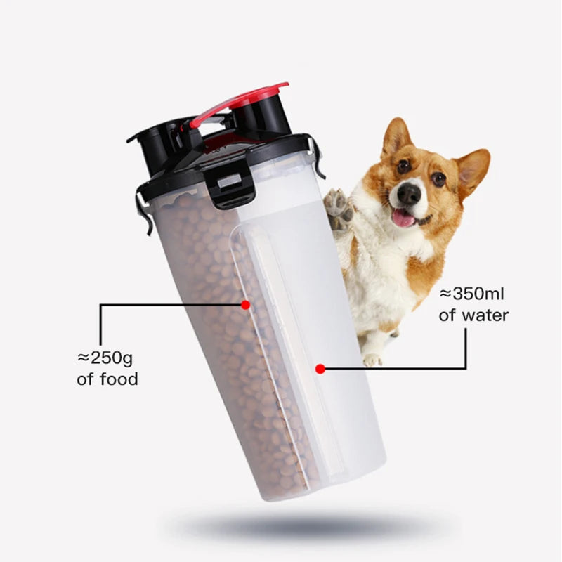 2 IN 1 Dogs Travel Water Bottle Collapsible Pet Food Container with Collapse Outdoor Double Used Bowls Drink Cup Outdoor