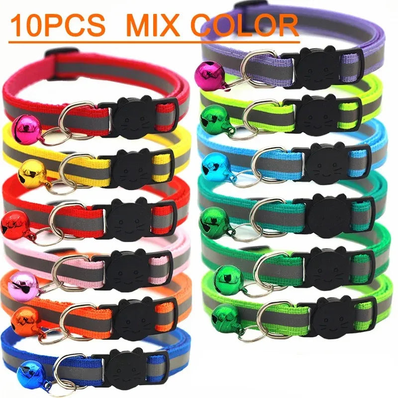 10Pcs Wholesale Collars for Cat Collar With Bell Adjustable Necklace Cat Puppy kitten Collar Pet Cats Collar