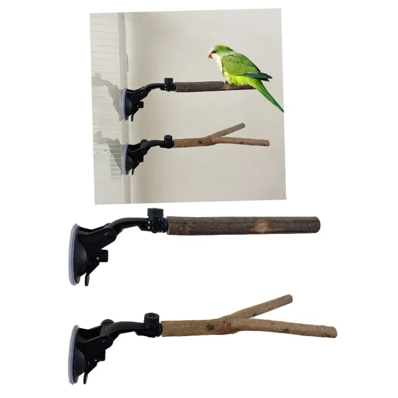 Posatoio new Parrot Perch Birdcage Accessories Perches Stand Wood Perch Suction Cup Bird Toy