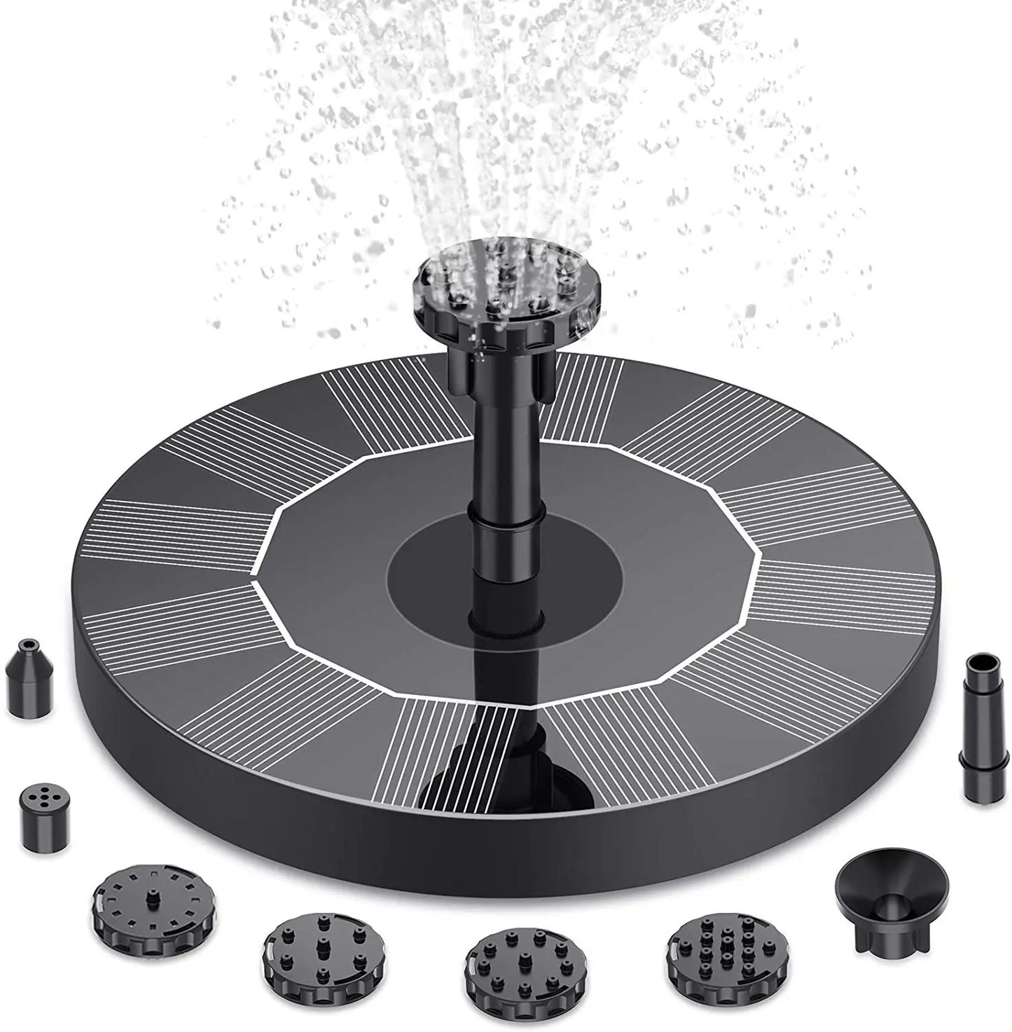 1.5W Solar Fountain Pump, with 6 nozzles Solar Bird Bath Fountain, Water Pump Floating Fountains Suitable for Ponds