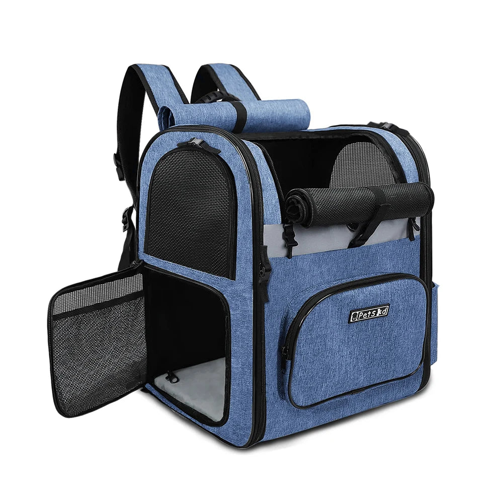 Trasportini Dog Carrier Bag Pet Double Shoulder Backpack Sturdy Frame Breathable Foldable Dog Double Doors Bag Fits 20 lbs Pets Travel Set
