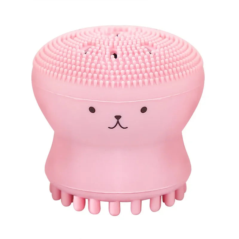 Pink Octopus Facial Brush With Sponge Skin Cleaning Brush Face Cleaner Small Skincare Makeup Tools