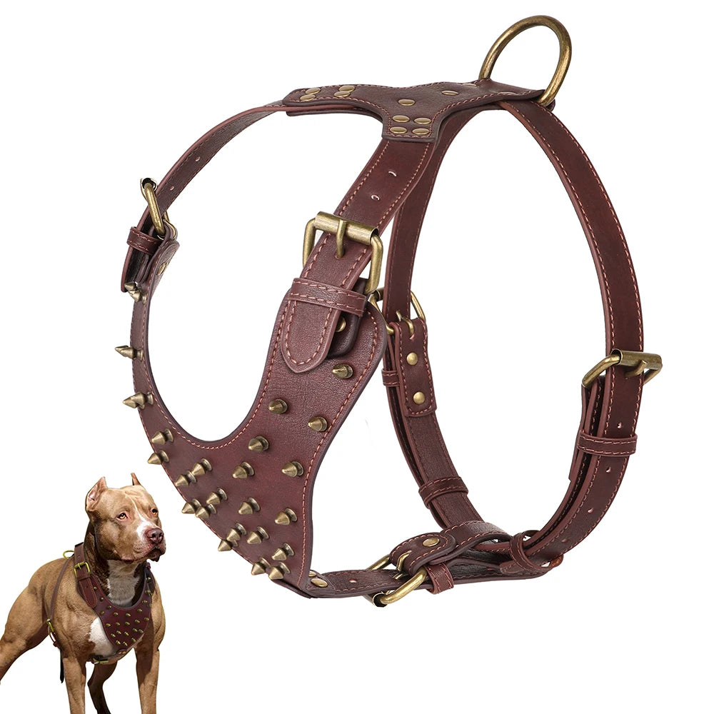 Pettorina PU Leather Big Dog Harness Spiked Studded Dog Harnesses Riveted Pet Pitbull Labrador Training Vest Durable For Medium Large Dogs