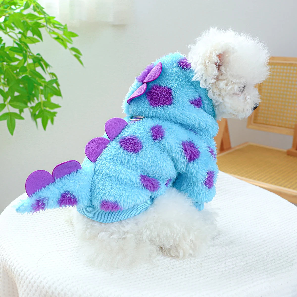 Vestiti 1PC Pet Clothing Dog Cat Autumn and Winter Thickened Warm Blue Dinosaur Hooded Coat With Drawstring Buckle For Small Medium Dogs