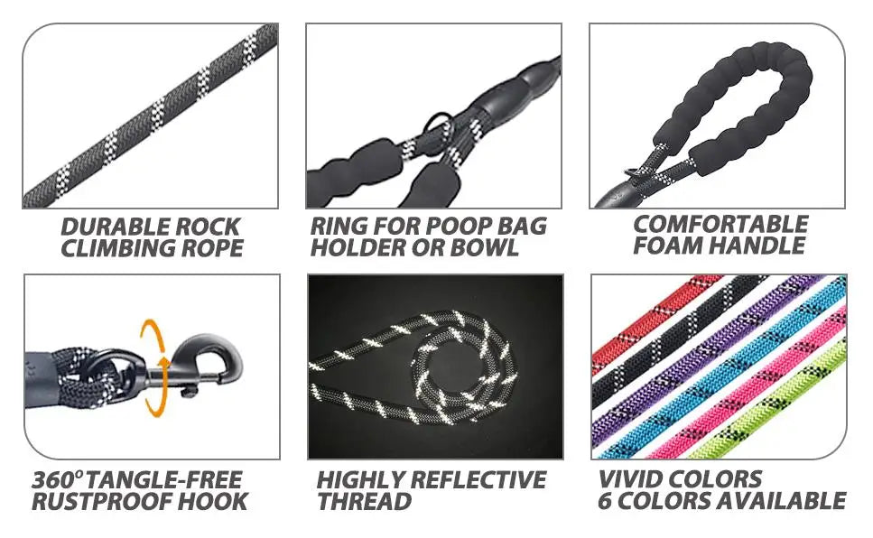 Strong Pet Dog Leash with Soft Padded Handle,Highly Reflective Rope for Night Walking,Suitable for Small,Medium and Large Dog