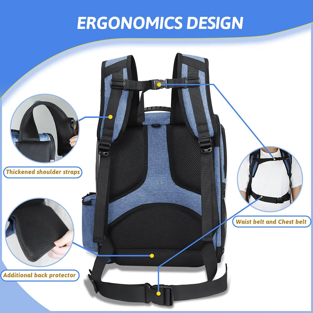 Trasportini Dog Carrier Bag Pet Double Shoulder Backpack Sturdy Frame Breathable Foldable Dog Double Doors Bag Fits 20 lbs Pets Travel Set