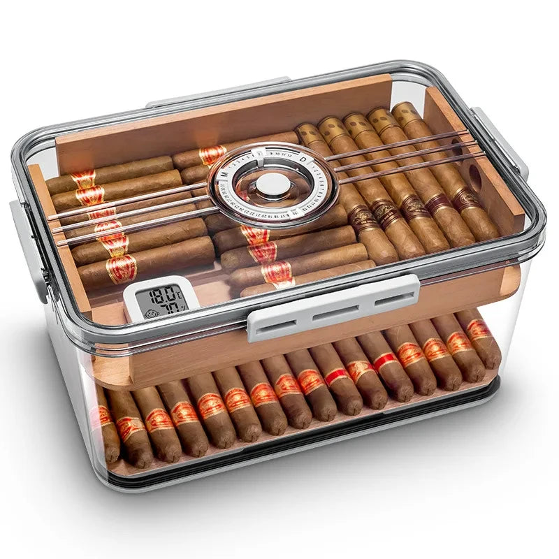 Portable Sealed Cigar Box Humidor Cedar WoooShelf Multifunction with Hygrometer PP MateriaCapacity 100 pcs